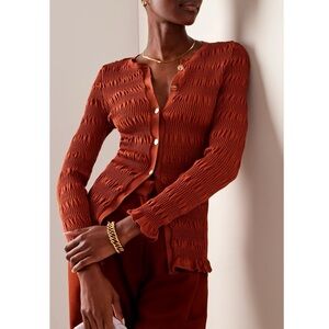 TOVE Evanne button front ruched cardigan top in rust